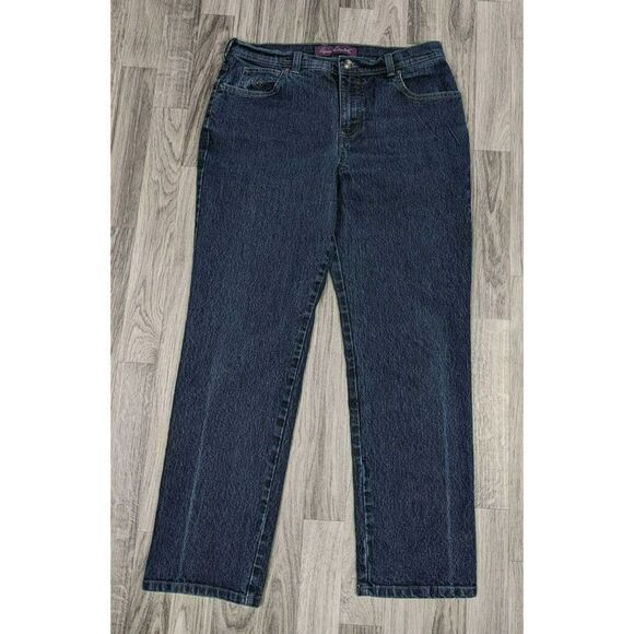 (3/$35) Gloria Vanderbilt Size 12 Short Rhinestones Embroidered Denim Blue Jeans - Picture 1 of 11